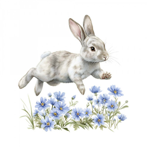 Bügelbild Ostern – Hase hoppelnd über Blumenwiese | Personalisierbar & Einzigartig